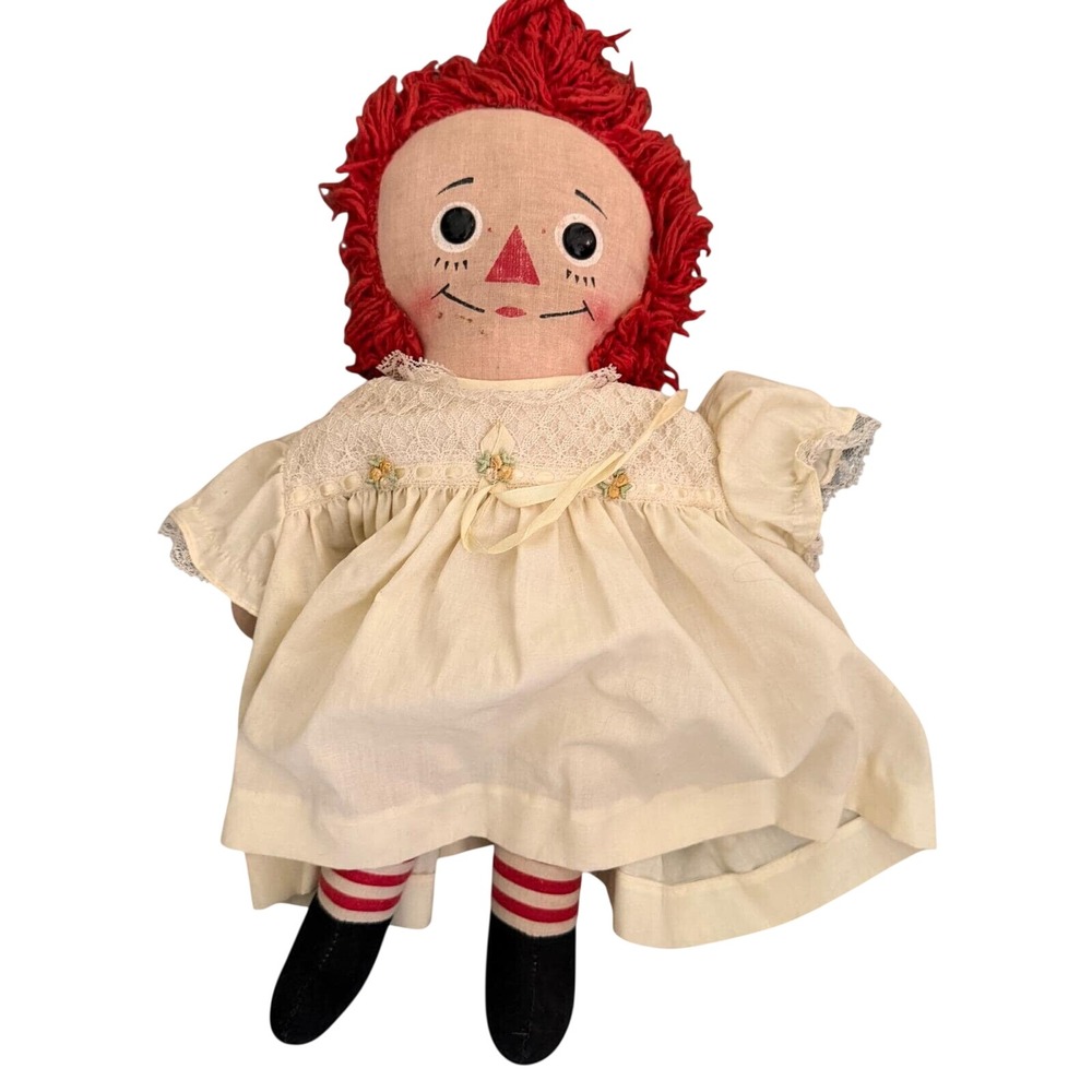 Raggedy Ann Plush Doll Nannette Dress Red White Striped Legs I Love You Heart